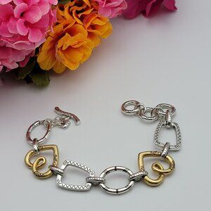 Brighton Silver And Gold Tone Heart Bracelet 7-8" Toggle
